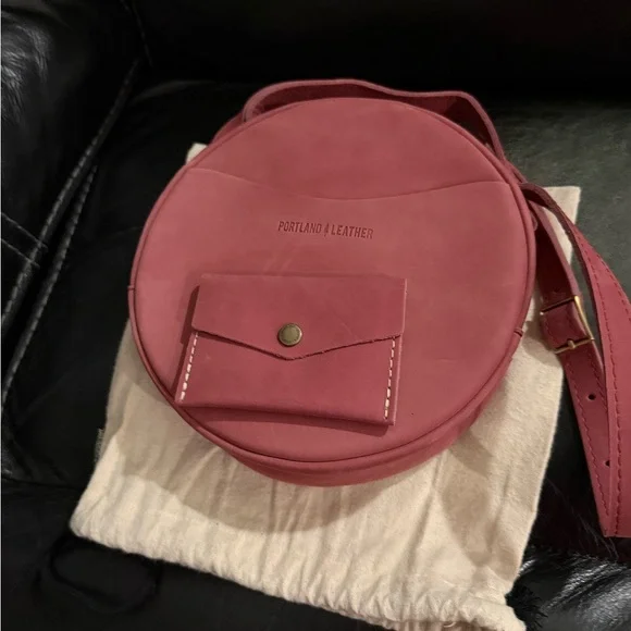 Portland Leather Circular Bag in Deep Rose - Picture 3 of 6